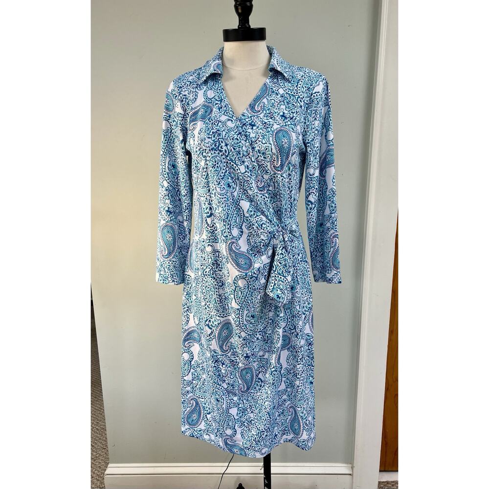 Talbots Blue Paisley Long Sleeve Wrap Dress
